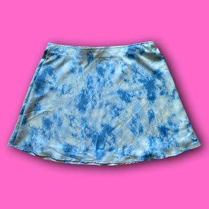 blue sky cloud pattern silky elastic waist mini skirt